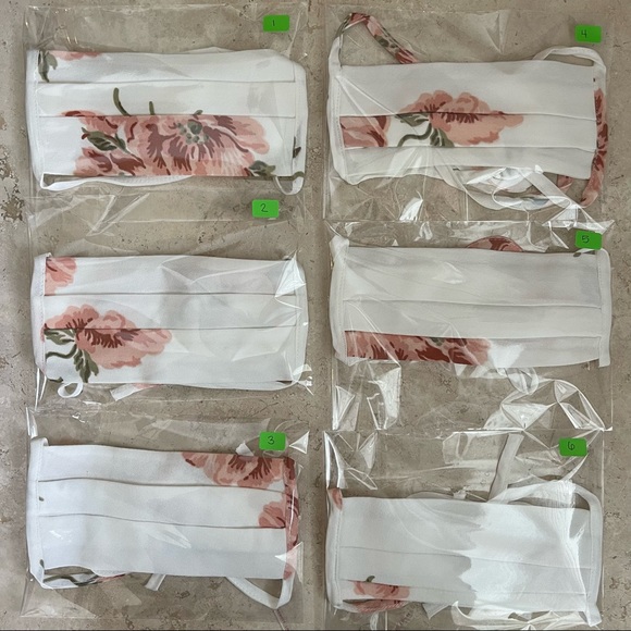 Reformation- Cream w/Pink Floral Pleat Tie Mask (QTY 1) - Picture 10 of 11